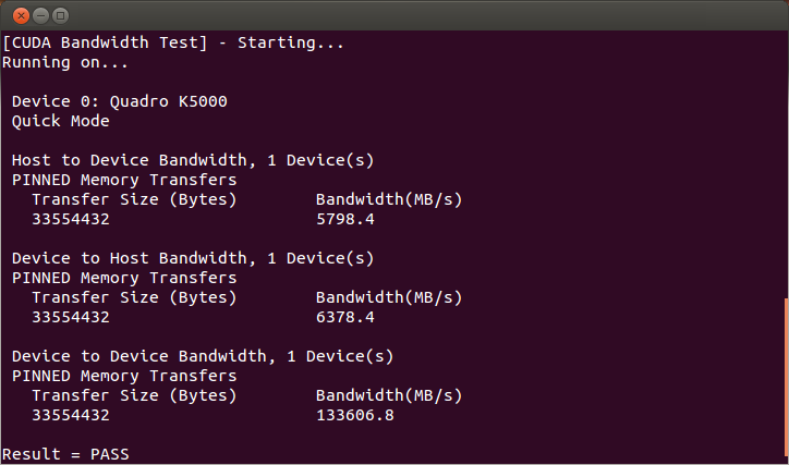 Valid Results from bandwidthTest CUDA Sample.