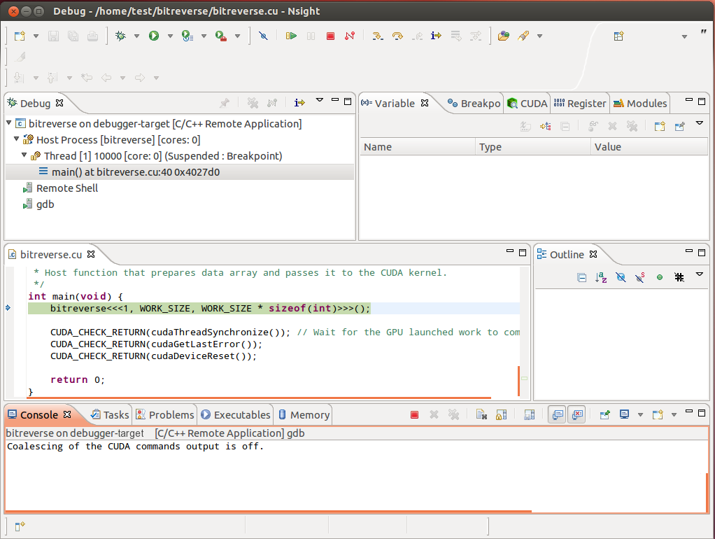 Debugging remote CUDA application.