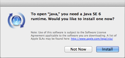 JRE install prompt on Mac OS X platform.